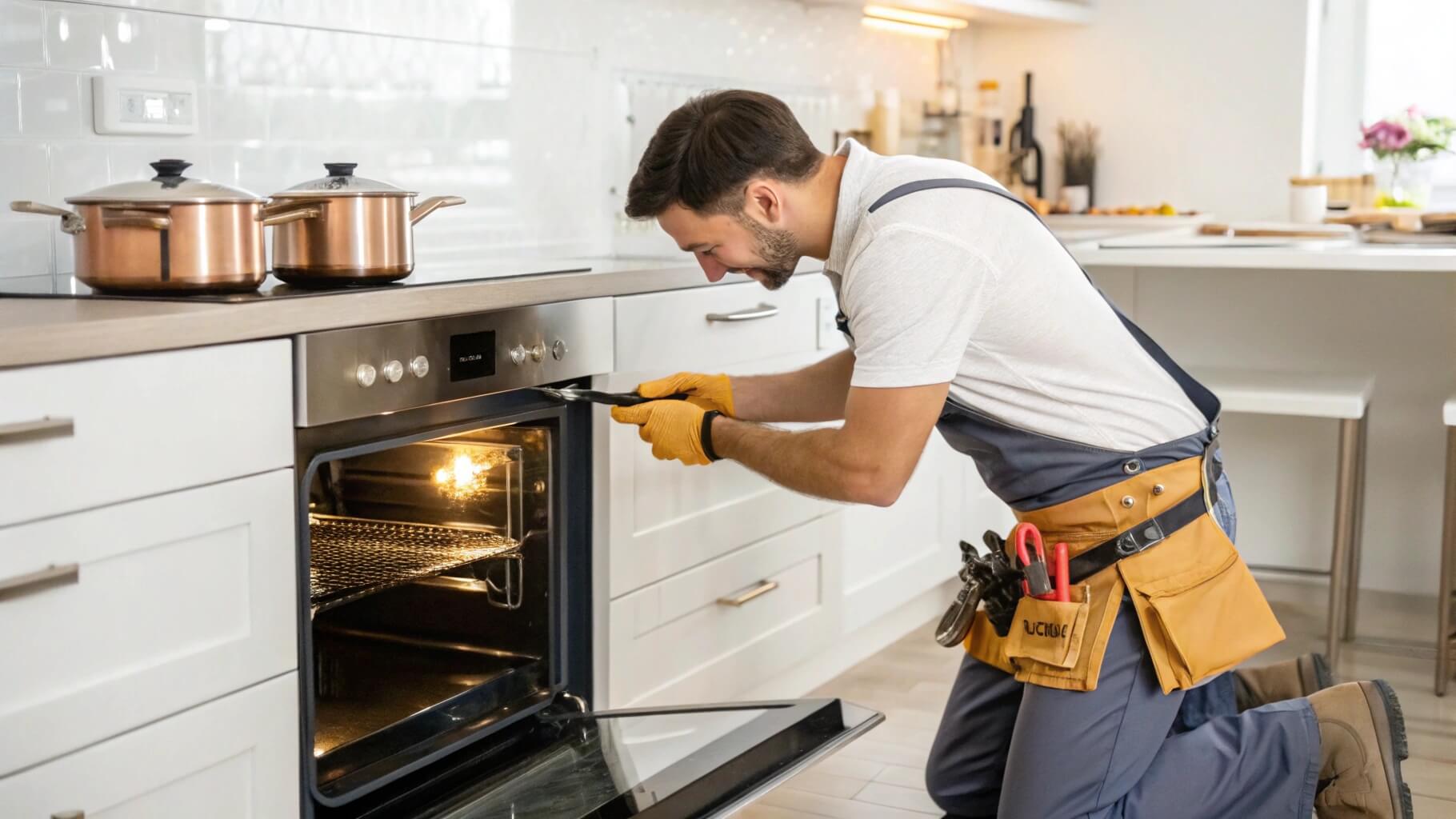 Professional technician repairing an oven